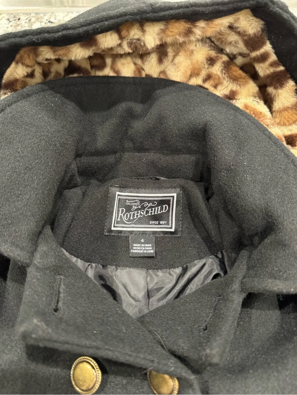 Rothschild Black Removable Hooded Double-Breasted Girl’s Kids Coat in Size 4